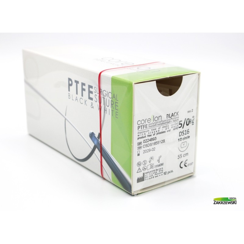 Нить chir. Coreflon черный 5/0 55 см игла 16 мм 1/2 колеса 12 шт.