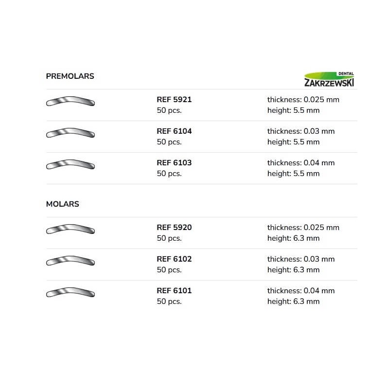 Металлические полоски Tofflemire Polydentia 50шт.