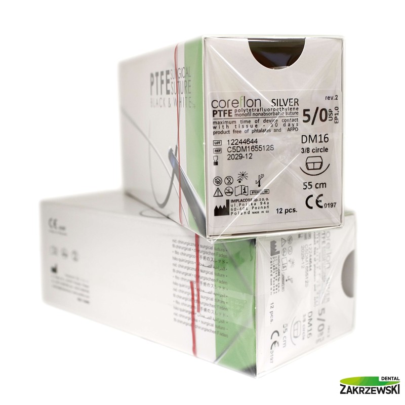 Нить chir. Coreflon Silver 5/0, 55см, 3/8 колеса, 12 шт.